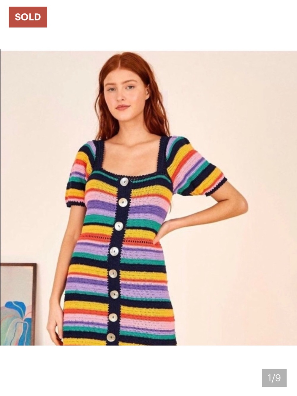 Women’s FARM Rio Renata Rainbow Striped Crochet Midi Dress, size XL